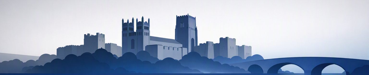Illustration of Durham Cathedral, the castle and a bridge over the River Wear
